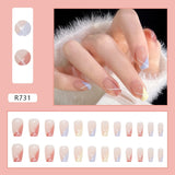 24Pcs/Box Sweet Short Round/Square Head False Nail Art Full Cover Detachable Artificial Fake Nails Ballerina Press on Nails Tips