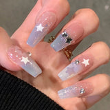 24pcs Bridal Nail Art tips with design press on nails long false nails glue coffin nail tips Rhinestones Glitter stick on nails