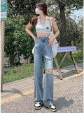 lovefery Ripped Jeans Women's Summer Thin Section  New Straight Loose High Waist Thin Wide Leg Pants