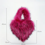 LoveFery - Faux Fur Winter Women Handbags Cute Plush Ladies Heart Shaped Shoulder Bag Cute Female Clutch Purse Love Handbags Messenger Bag