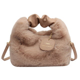 LoveFery - Women Faux Fur Handbags Zipper Small Lady Shoulder Crossbody Bag Casual Tote Half-Moon Hobos Winder