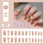 24Pcs/Box Sweet Short Round/Square Head False Nail Art Full Cover Detachable Artificial Fake Nails Ballerina Press on Nails Tips