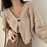 Autumn and Winter Long Sleeve Short Sweater Jacket Vintage V-Neck Knitted Cardigan Korean Chic Button Sweater Coat Women