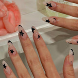 24pcs y2k Fake Nails Black White Star Printed Press on Nail Tips Long Coffin European Artificial Nail Patch for Girl Women