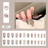 24pcs French Fake Nails Short Art Nail Tips Press Stick on False with Designs Full Cover Artificial Pink Wearable Clear Tips