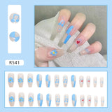 24pcs/box Fake Nails Press on Short Reusable with Designs Set French Artificial Pink kawaii False Tipsy Stick-on Nails Tips Art