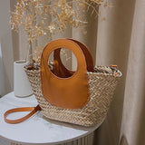 lovefery - Straw Summer Beach Bag Women Vintage Handmade Woven Shoulder Bag Shell Fashion Tote Vacation Casual Bucket Bag