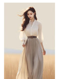 lovefery French Light Luxury Shirt Dress Set  Autumn New Elegant Fashion Long Sleeve High Waist Lace-up Casual Chic Female Clothing