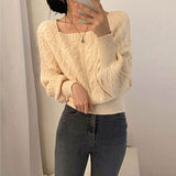 Autumn Raglan Long Sleeve Solid Color Tops Fashion Square Collar Knitted Pullover Casual Chic Slim Sweater Sueter Mujer