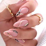 24Pcs Almond False Nails Long French Stiletto Fake Nails with Leopard Print Design Full Cover Press on Nails Tips Manicure