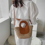 lovefery - Straw Summer Beach Bag Women Vintage Handmade Woven Shoulder Bag Shell Fashion Tote Vacation Casual Bucket Bag