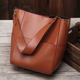 LoveFery - Women Real Genuine Leather Tote Bag Black Bucket Handbags Female Luxury Famous Brands Ladies Shoulder Brown Bag