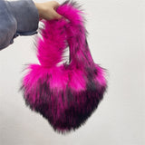 LoveFery - Faux Fur Winter Women Handbags Cute Plush Ladies Heart Shaped Shoulder Bag Cute Female Clutch Purse Love Handbags Messenger Bag