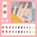 24pcs French Fake Nails Short Art Nail Tips Press Stick on False with Designs Full Cover Artificial Pink Wearable Clear Tips