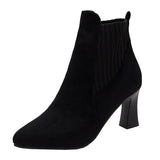 lovefery Autumn Winter Women Boots Elastic Ankle Boots Pointed Toe Thick Heel High Heels Shoes Woman Female Plus Fleece Warm Socks Boots