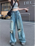 lovefery Vintage Pants, Jeans, Women's Torn Wide Leg Pants, Summer High Waisted, Slimming, Loose Fitting Long Pants, Women's Jeans