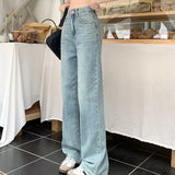 lovefery Baby Blue Loose Straight Jeans Women's High Waist Thin Summer Thin Design Tassel Versatile Wide Leg Pants Trend