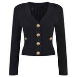 Vida V-neck Knit Cardigan with Gold Buttons