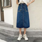 lovefery  New Denim Skirt Women's Spring And Autumn Design Sense Mid-length High Waist Large Size Slim Embroidered Long Skirt