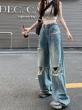 lovefery Vintage Pants, Jeans, Women's Torn Wide Leg Pants, Summer High Waisted, Slimming, Loose Fitting Long Pants, Women's Jeans