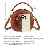 LoveFery -  New Retro Round Women's Genuine Leather Handbags For Ladies Luxury Designer Rabbit Embossed Shoulder Messenger Bags