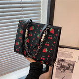 lovefery - Cute Strawberry Shoulder Bag Women Fashion Pearly Chain Tote Bags Luxury PU Leather Women's Bag  Trend Designer High Quality