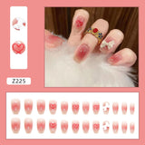 24pcs French Fake Nails Short Art Nail Tips Press Stick on False with Designs Full Cover Artificial Pink Wearable Clear Tips