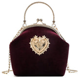 LoveFery - Women&#39;s Retro Fashion Velvet Texture One Shoulder Messenger Bag Exquisite Love Buckle Chain Handbag  Autumn Winter New Bags