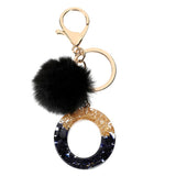 LoveFery - Black Pompom Letter Keychain Glitter Gradient Resin A-Z Initials Alphabet Keyring Pendant Women Handbag Phone Decorative Gift