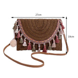 LoveFery - Retro Square Straw Bag Wicker Envelope Bag Tassels Wrist Pack Handbags  Women Summer Woven Clutch Bag Beach Shoulder Bags