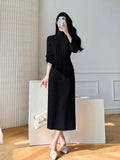 lovefery Korean White Fashions High Neck Knitted Warm Sweater Dress Autumn Winter Female Black Classy Retro Slim Waist Long Dress Simple