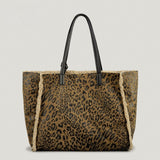 LoveFery - Vintage Leopard Large Capacity Tote Bag Designer Lambswool Women Shoulder Bags Luxury Faur Fur Handbags Big Shopper Purse Winter