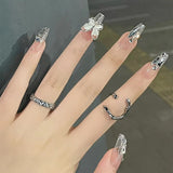 24Pcs Wearable False Nails with Glue Glitter Heart-shaped Rhinestone Design Full Cover Nail Tips Acrylic Fake Nails Press on