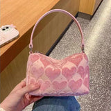 LoveFery - Pink Women Handbag Heart Casual Sweet Cute Shoulder Bag Autumn Winter New Korean Style Luxury Designers Square Bag