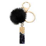 LoveFery - Black Pompom Letter Keychain Glitter Gradient Resin A-Z Initials Alphabet Keyring Pendant Women Handbag Phone Decorative Gift