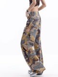 lovefery Loose Splashed Ink Speaker Camouflage Pants Trendy Hip-hop Vintage Versatile Work Clothes Pants Wide Leg Pants Women's Jeans