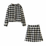 Tyra Houndstooth Blazer and Skirt Two Piece Set