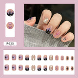 24pcs/box Fake Nails Press on Short Reusable with Designs Set French Artificial Pink kawaii False Tipsy Stick-on Nails Tips Art