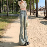 lovefery Versatile Japanese Pants, Spring And Autumn Trends, Dark Micro Flared Pants, Minimalist Literary Jeans, High Waisted Fashion