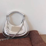 LoveFery - Silver Glossy Handbags for Women Designer Luxury  New Trend Shoulder Bag Chain Pu Leather Casual Hobos Crossbody Bags