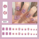 24pcs/box Fake Nails Press on Short Reusable with Designs Set French Artificial Pink kawaii False Tipsy Stick-on Nails Tips Art