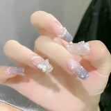 24pcs Wearable Pink Press On Fake Nails Tips With Glue false nails design Butterfly Lovely Girl false nails With Wearing Tools