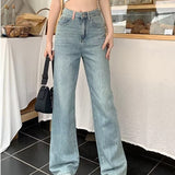 lovefery Baby Blue Loose Straight Jeans Women's High Waist Thin Summer Thin Design Tassel Versatile Wide Leg Pants Trend