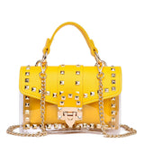 LoveFery - New Chains Rivet Women Handbags Small White Black Pink Yellow Blue Pvc Hasp Handbags Summer Soft Shoulder Bags Cross Body