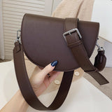 LoveFery - Retro Solid Color Saddle Bag High Quality Leather Shoulder Bags for Women  New Simple Ladies Crossbody Bag Designer Handbags