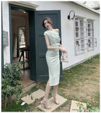 lovefery French Temperament Celebrity Wind Sexy Strapless Oblique Collar Dress Female Spring and Summer Slim Open Package Hip Long Dress