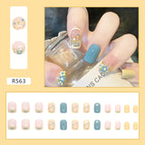 24Pcs/Box Sweet Short Round/Square Head False Nail Art Full Cover Detachable Artificial Fake Nails Ballerina Press on Nails Tips