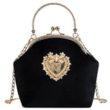 LoveFery - Women&#39;s Retro Fashion Velvet Texture One Shoulder Messenger Bag Exquisite Love Buckle Chain Handbag  Autumn Winter New Bags