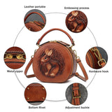 LoveFery -  New Retro Round Women's Genuine Leather Handbags For Ladies Luxury Designer Rabbit Embossed Shoulder Messenger Bags