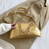 LoveFery - Shoulder Bags Women  Trend Woven Luxury Designer Handbags Purse Gold Thick Chain Dumpling Clutch Bag Fashion Crossbody Bag